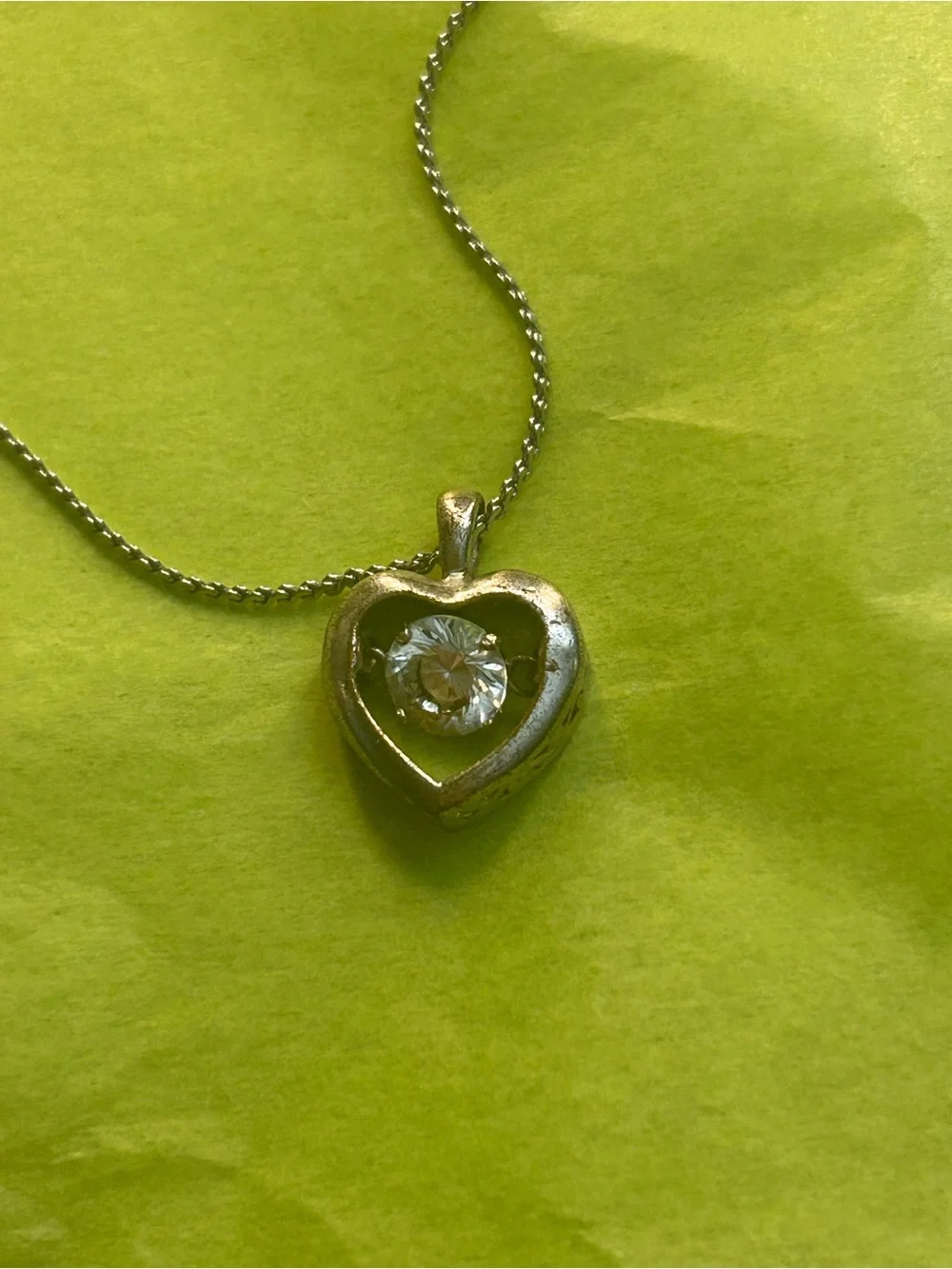 Sterling-Style Heart Pendant Necklace with Diamond - Picture 2 of 2